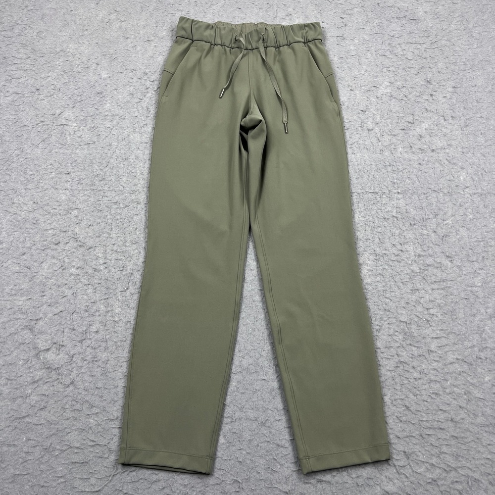 Lululemon On The Fly Pant 27" Women's 2 Green Stretch Drawcord Activewear W5BPNS